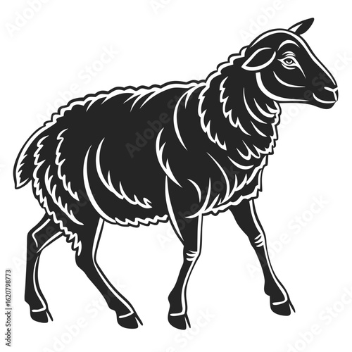 Isolated Black Silhouette of Sheep on White Background