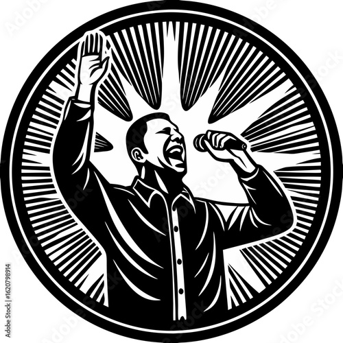 Isolated Black Silhouette of Male Singer on White Background