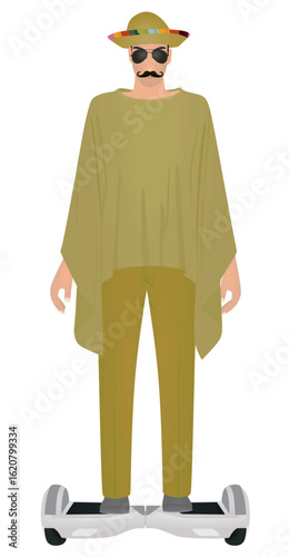 Man drive hoverboard. vector illustration