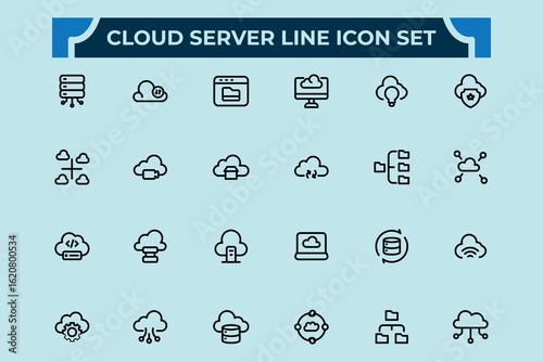 Cloud Server new stylist line icon set.Related to Cloud, Server, Cloud Computing, Data Backup,Data storage,data exchange,and Editable vector illustration.