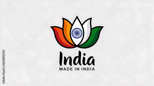 Made in india logo with lotus flower and indian flag colors in flat design

