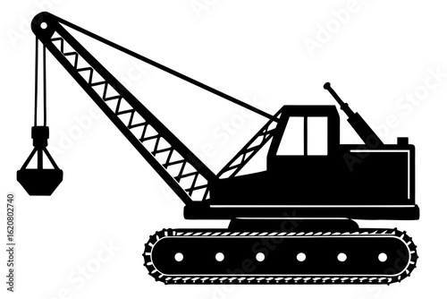Crawler Crane with Clamshell Bucket Silhouette Icon