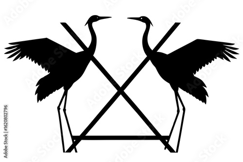 Symmetrical Crane Birds Geometric Logo Design