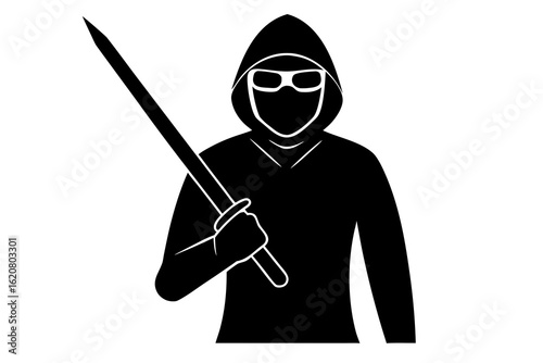 Hooded Warrior with Katana Sword Silhouette Icon