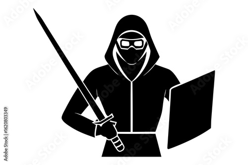 Hooded Warrior with Sword and Shield: Fantasy Character Icon