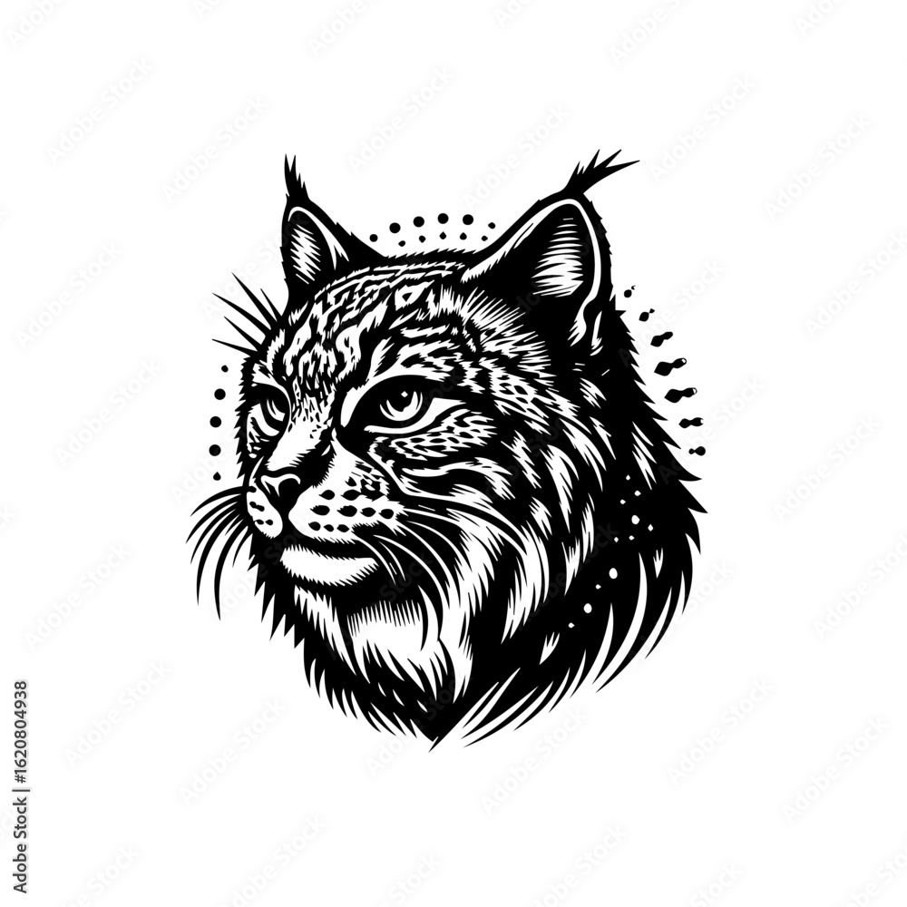 Fototapeta premium Detailed lynx head illustration isolated on white background, vintage style
