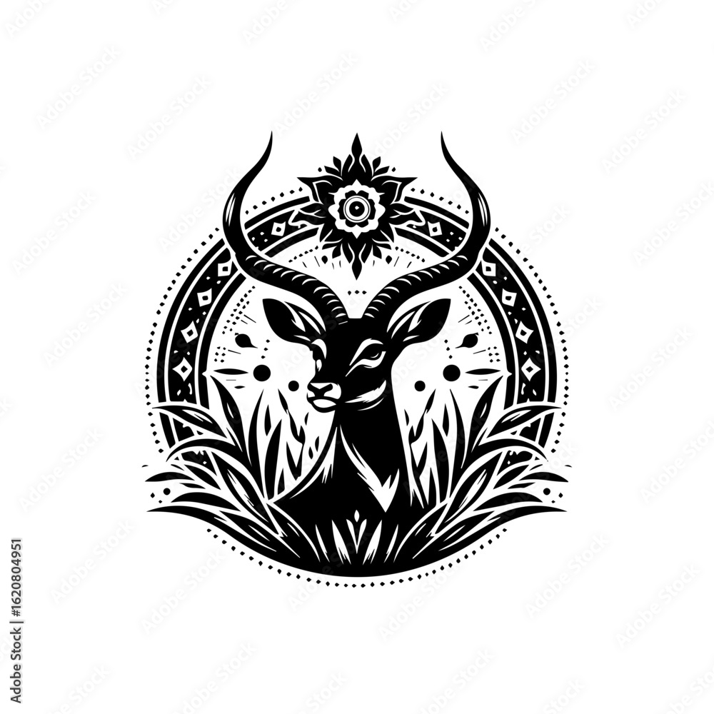 Obraz premium Stylized antelope illustration isolated on white background in black and white