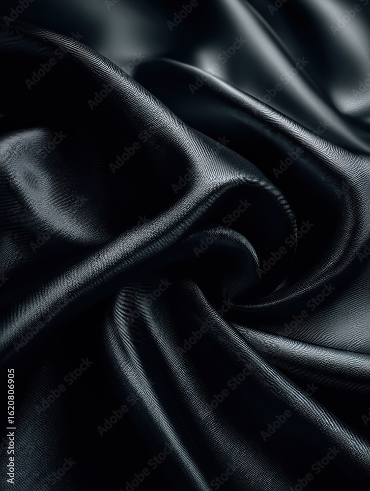Obraz premium Shiny smooth luxury black satin and silk fabric. Template banner design for backgrounds, backdrops and wallpapers with space for text. Funeral and dramatic style