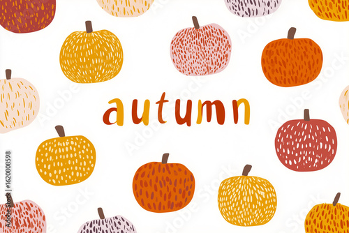 Illustrated fall lettering with pumpkins. Autumn background with the inscription “fall”. Change of season, beginning of fall, fall sales.