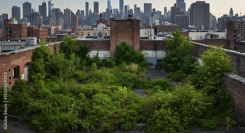Naklejka premium Forgotten Rooftop Garden in the City