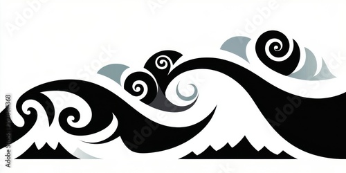 Abstract wave pattern with swirling black and white curves and ocean motif. Modern design. Maori tribal inspired background