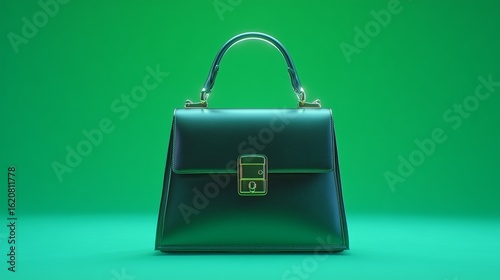Luxury Leather Handbag on Green Background with Glowing Product Lighting – High-End Fashion Catalog Style