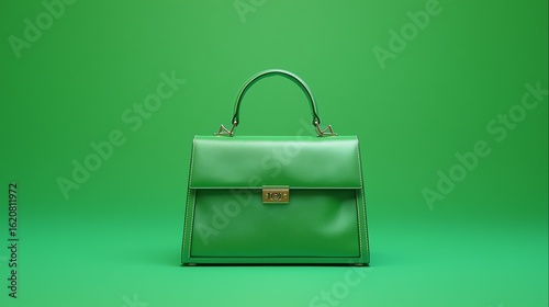 Luxury Leather Handbag on Green Background with Glowing Product Lighting – High-End Fashion Catalog Style