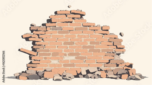 Damaged Brick Wall. Brick Wall Texture and Background. Vector Illustration of a Brick Wall.	