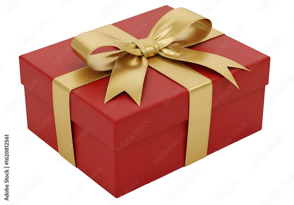 Fototapeta premium A red gift box with a gold ribbon and bow.