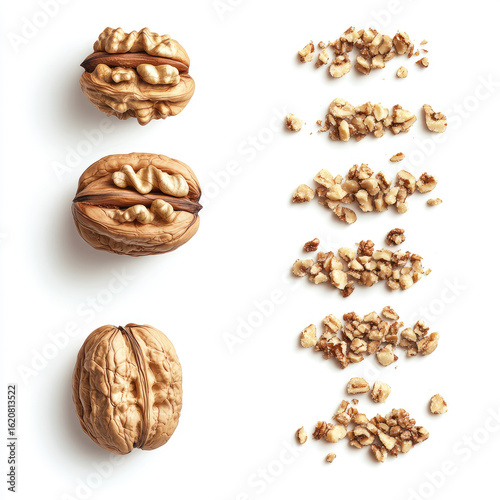 A pile of walnut shell granules in a straight line