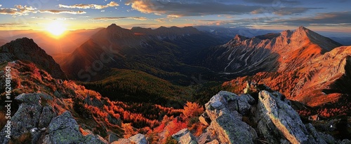 Mountain Sunset Panorama, autumn , nature