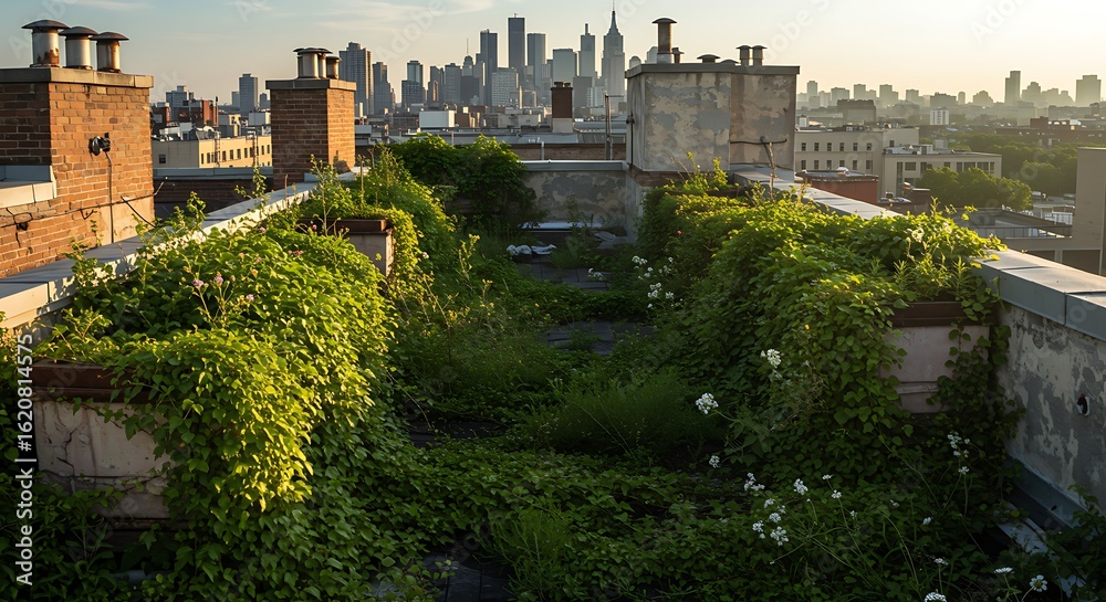 Fototapeta premium Forgotten Rooftop Garden in the City