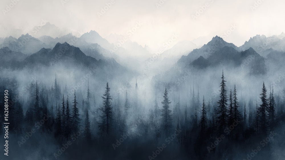 Fototapeta premium View of a forest with a mountain in the background