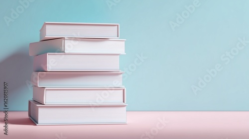 Stack of White Books with Blank Spines on Pastel Background – Minimal Clean Design Template