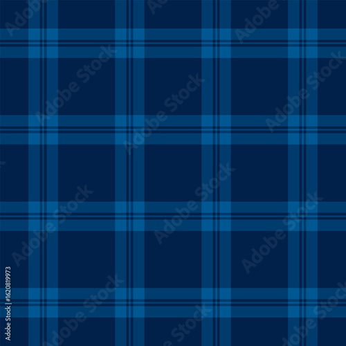 Classic navy blue plaid pattern. Seamless, versatile background for textiles, designs,  creative projects. Elegant, understated, and timeless style.
