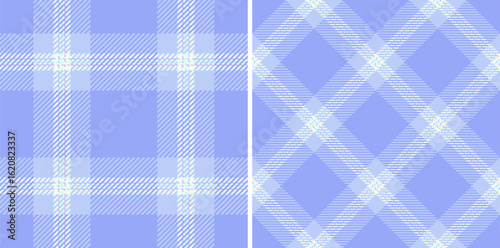 Two calming, seamless tartan patterns in light blue hues. Ideal for textile design, backgrounds, or classicthemed projects needing a subtle, elegant texture.