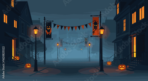 Spooky Autumn Evening Street Decorations, A Festive Celebration