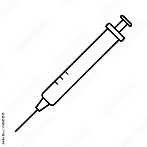 Minimal syringe illustration in clean line art for pharmaceutical and hospital themes Vector illustration