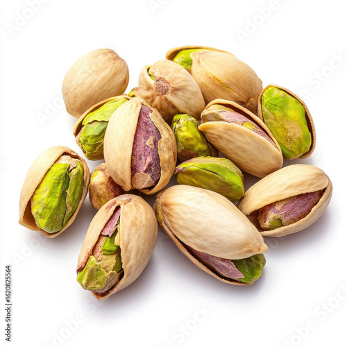 Pistachio nuts on the white background