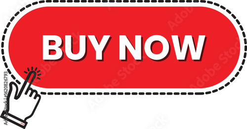 Bold Red "Buy Now" Button Graphic with Hand Click Icon – High-Impact CTA Image