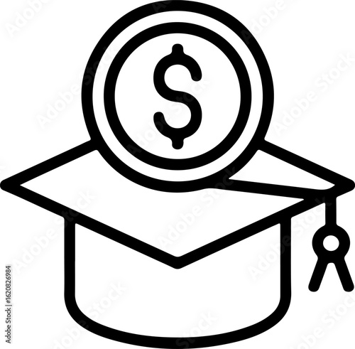 Graduation cap with dollar coin symbolizing education costs and financial investment in learning