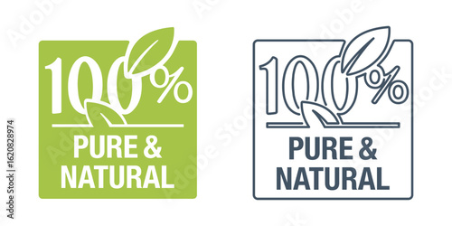  Pure and Natural catchy label, simple style with leaves