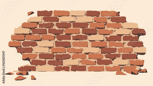 Aged Brick Wall with Texture and Weathered Details. Damaged Brick Wall. Vector Illustration.