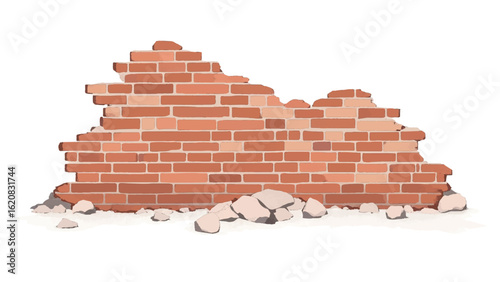 Crumbled Brick wall. Broken Brick Wall. Ruined brick wall. Damaged Brick wall. Vector illustration.