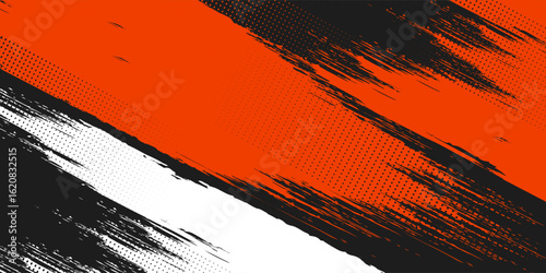 Abstract speed lines style orange color halftone banner design template. Vector illustration.
