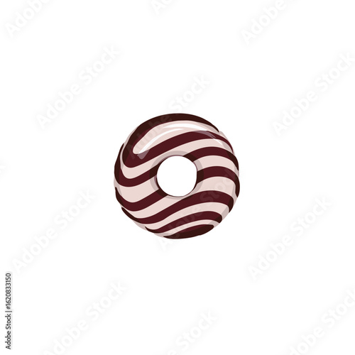 A delightful donut with swirled chocolate frosting, a sweet and tempting treat.