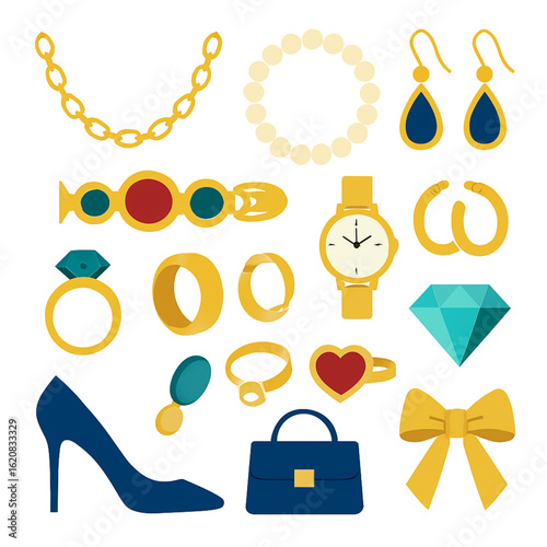 Collection of jewelry and fashion accessories.