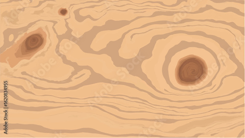 Wooden surface with natural knots and grain pattern. Wood texture. Wooden background. Vector illustration.