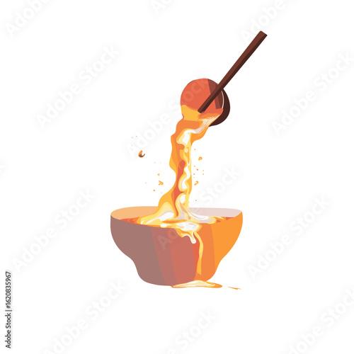 The warm, inviting scene of a bowl filled with soup is poured into a bowl.