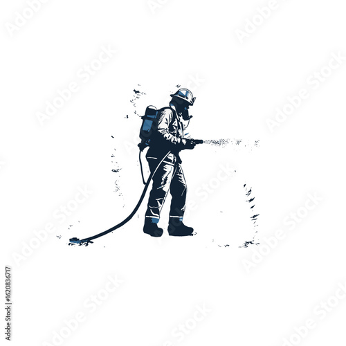A determined firefighter putting out a fire with water.