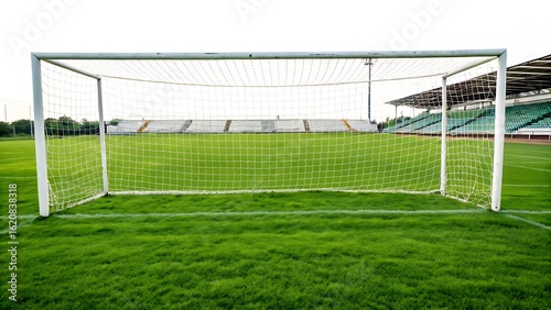 Wallpaper Mural Football goal at the stadium with green grass. AI GENERATED.
 Torontodigital.ca