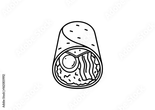 Taco wrap illustration, flavorful mood, showcasing a rolled taco on a white background with copy space