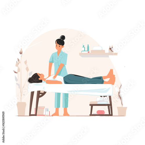A patient receiving treatment from a massage therapist.