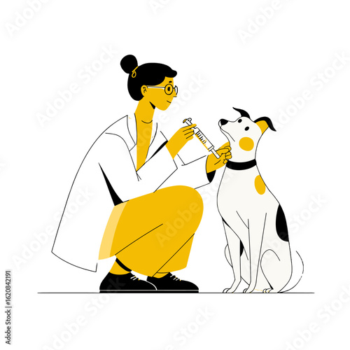 A veterinarian administering an injection to a dog.