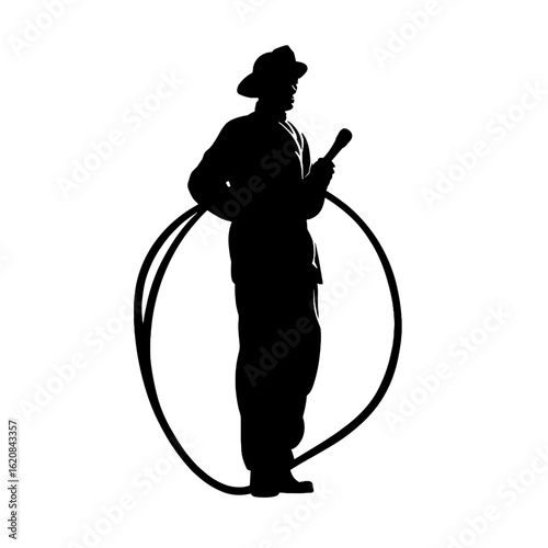Silhouette of a firefighter, heroic and dedicated.
