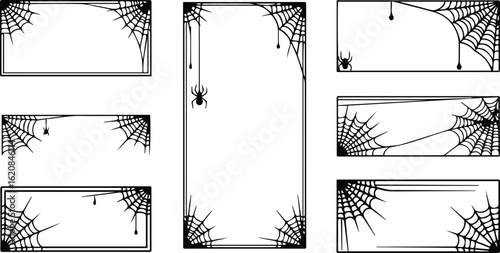  collection of halloweenthemed rectangular frames and borders decorated with intricate spiderwebs in the corners, isolated on white background vector illustration