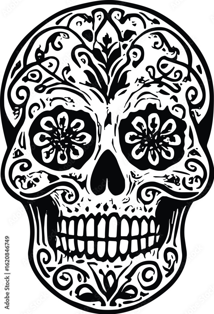 Fototapeta premium Sugar skull vector black silhouette print design