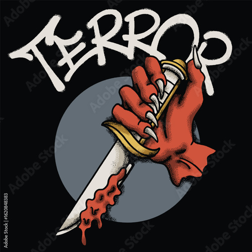 Hand Gripping Bloodied Knife for streetwear illustration