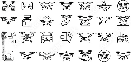 Drone Technology line icons set, vector illustration
