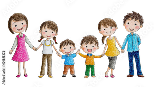 Happy Multigenerational Family Holding Hands Illustration